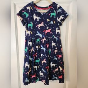 Mini Boden, Girls Dress, Navy Blue, Horse Print, Size 7 / 8 Y